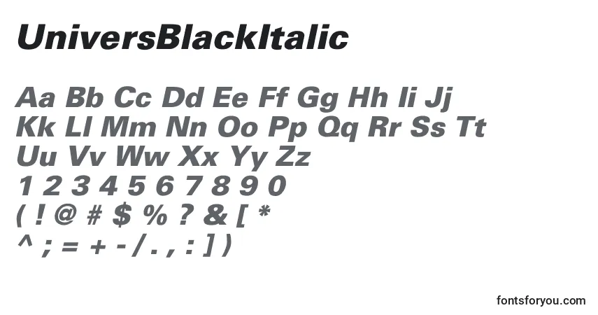 Schriftart UniversBlackItalic – Alphabet, Zahlen, spezielle Symbole