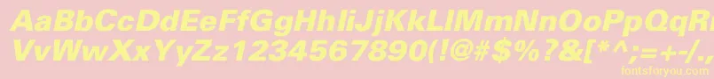 UniversBlackItalic-fontti – keltaiset fontit vaaleanpunaisella taustalla