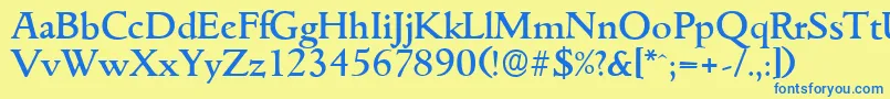 フォントGouditaserialMediumRegular – 青い文字が黄色の背景にあります。