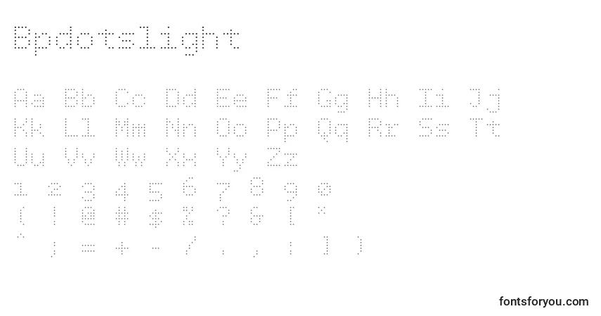 A fonte Bpdotslight – alfabeto, números, caracteres especiais