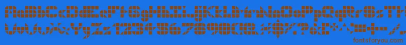 フォントGeogrid9 – 茶色の文字が青い背景にあります。