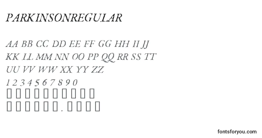 A fonte ParkinsonRegular – alfabeto, números, caracteres especiais