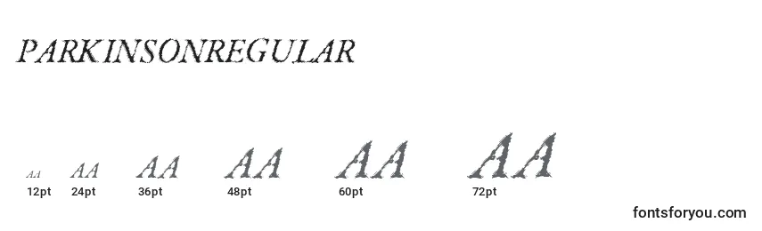 Размеры шрифта ParkinsonRegular