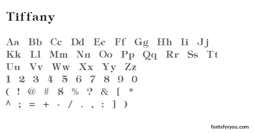 Czcionka Tiffany – alfabet, cyfry, specjalne znaki