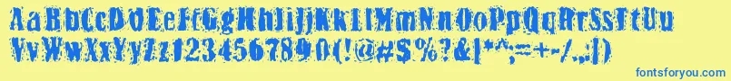 フォントBn Yiftachrough – 青い文字が黄色の背景にあります。