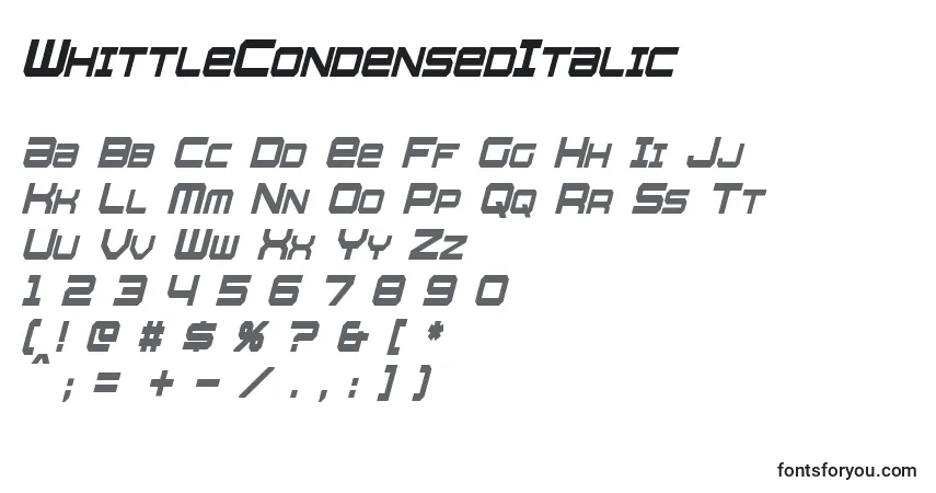 Шрифт WhittleCondensedItalic – алфавит, цифры, специальные символы