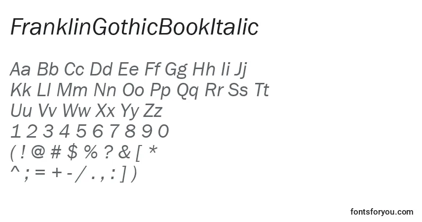 A fonte FranklinGothicBookItalic – alfabeto, números, caracteres especiais