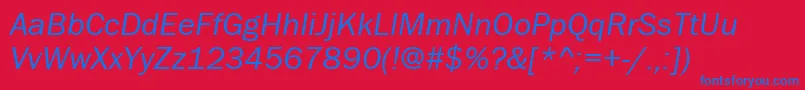 FranklinGothicBookItalic-Schriftart – Blaue Schriften auf rotem Hintergrund