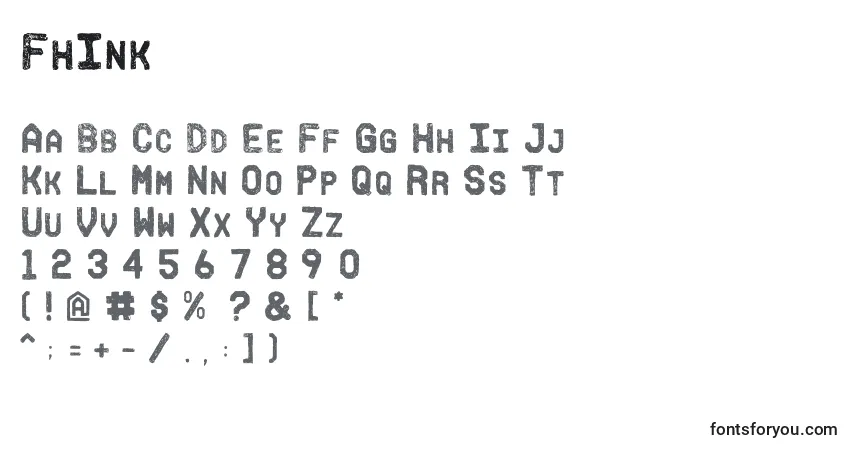 Czcionka FhInk – alfabet, cyfry, specjalne znaki