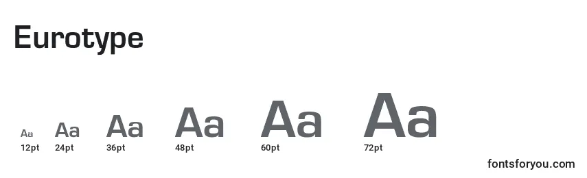 Размеры шрифта Eurotype