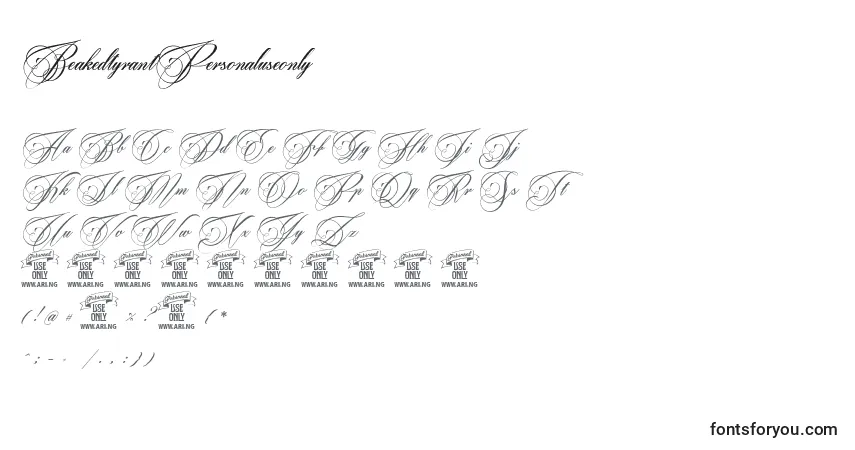 Czcionka BeakedtyrantPersonaluseonly – alfabet, cyfry, specjalne znaki