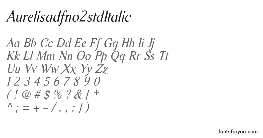 A fonte Aurelisadfno2stdItalic – alfabeto, números, caracteres especiais