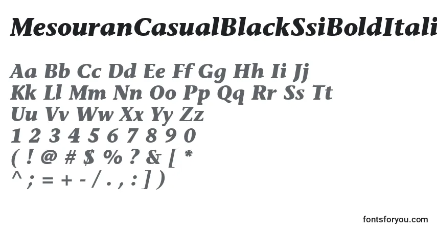 A fonte MesouranCasualBlackSsiBoldItalic – alfabeto, números, caracteres especiais