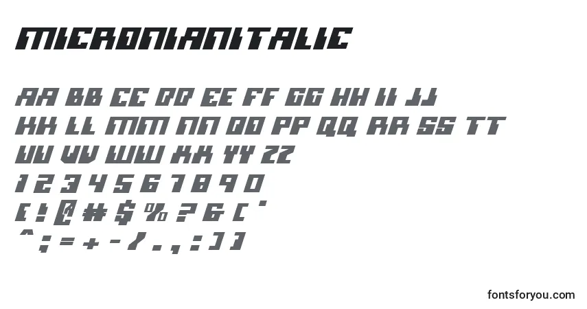 Schriftart MicronianItalic – Alphabet, Zahlen, spezielle Symbole