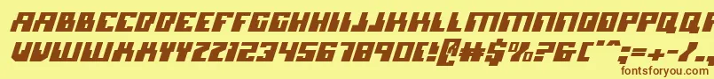 フォントMicronianItalic – 茶色の文字が黄色の背景にあります。