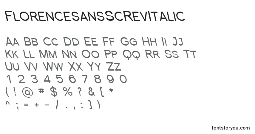 Schriftart FlorencesansScRevItalic – Alphabet, Zahlen, spezielle Symbole