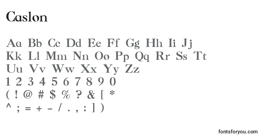 Czcionka Caslon – alfabet, cyfry, specjalne znaki