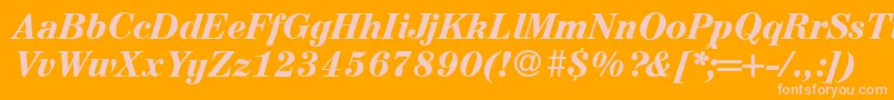 Saiba mais sobre a fonte A850RomanBolditalic Fonte A850RomanBolditalic – fontes rosa em um fundo laranja