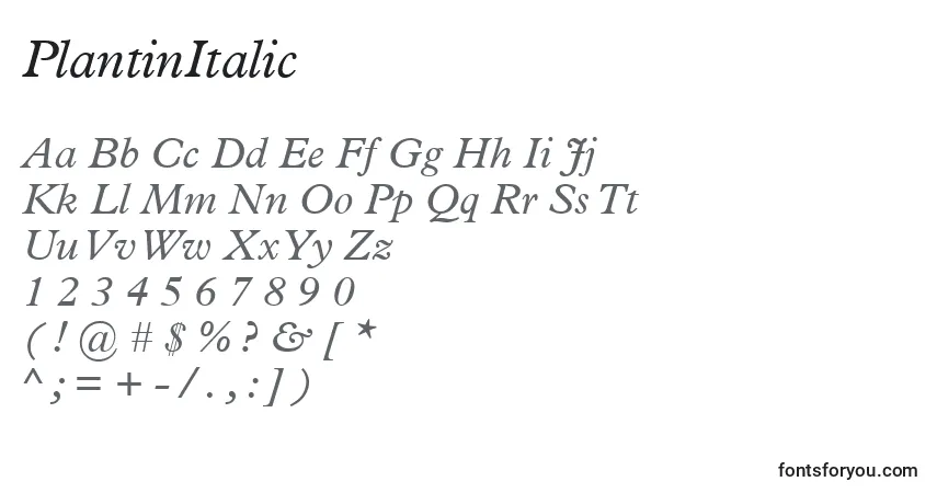 PlantinItalicフォント–アルファベット、数字、特殊文字