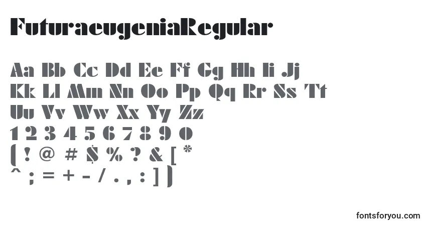 A fonte FuturaeugeniaRegular – alfabeto, números, caracteres especiais