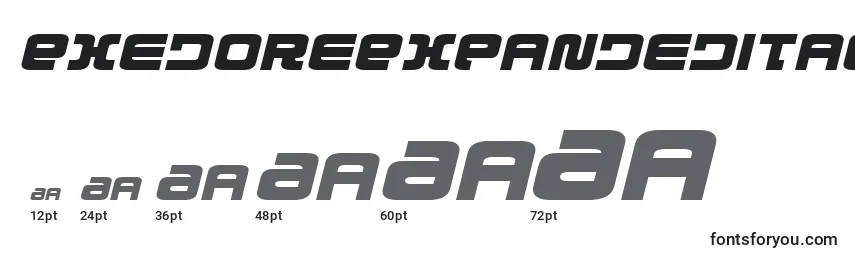 Размеры шрифта ExedoreExpandedItalic