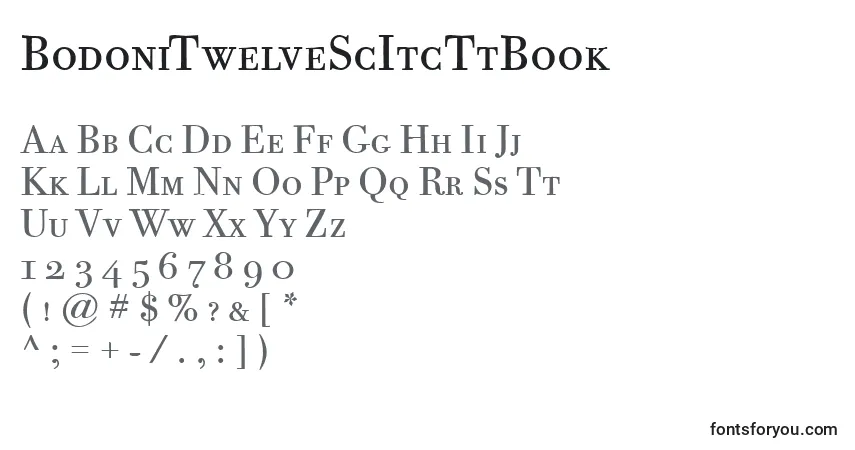 A fonte BodoniTwelveScItcTtBook – alfabeto, números, caracteres especiais