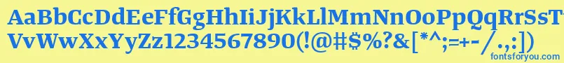 フォントTangerserifwideBold – 青い文字が黄色の背景にあります。