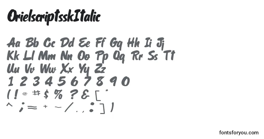 Fuente OrielscriptsskItalic - alfabeto, números, caracteres especiales