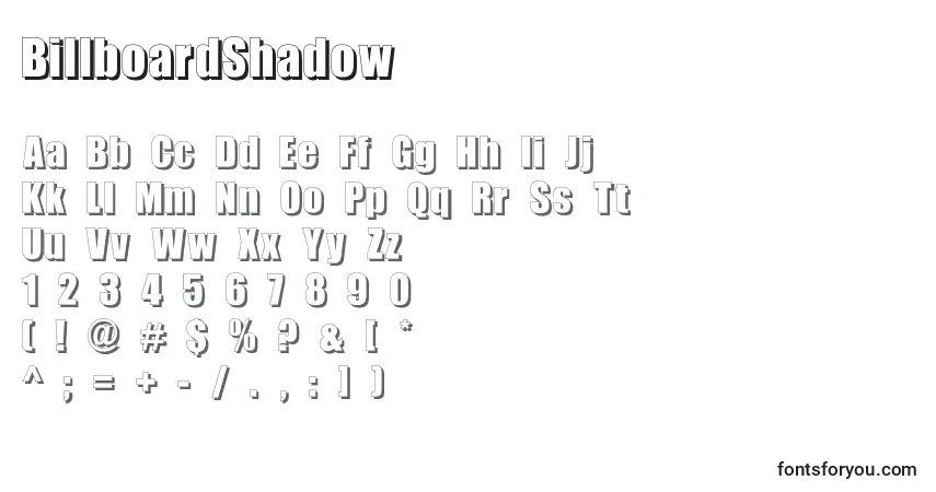 Schriftart BillboardShadow – Alphabet, Zahlen, spezielle Symbole