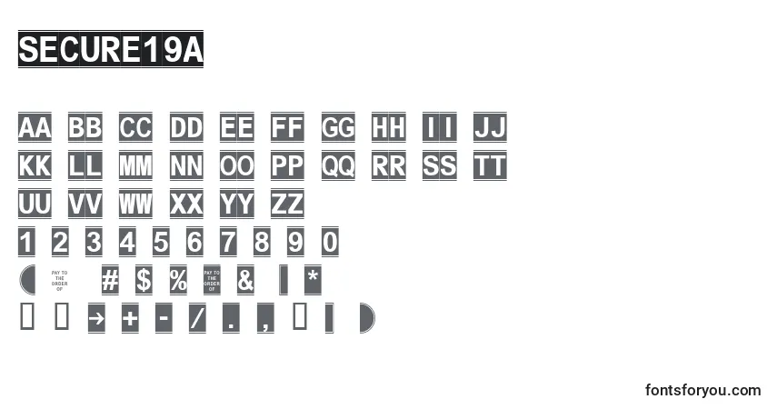A fonte Secure19a – alfabeto, números, caracteres especiais