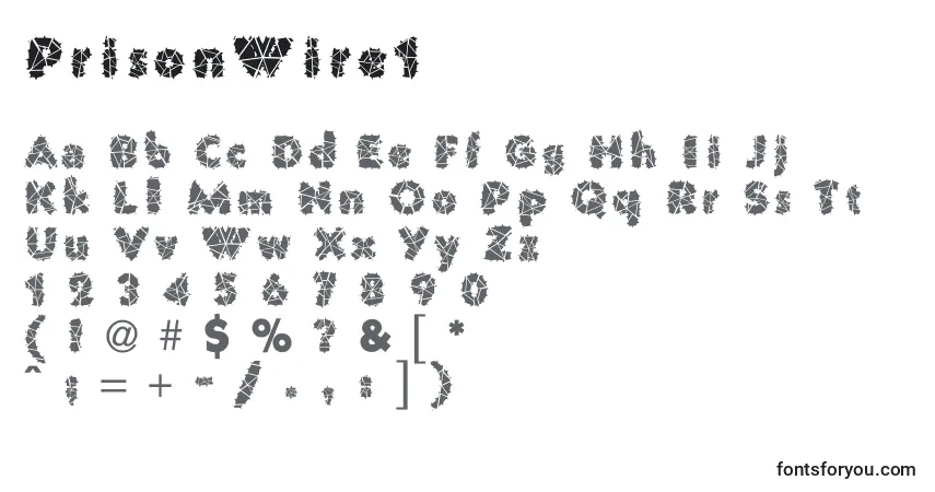 PrisonWire1-fontti – aakkoset, numerot, erikoismerkit
