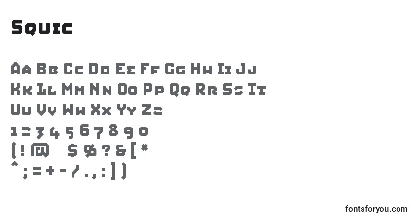 A fonte Squic – alfabeto, números, caracteres especiais