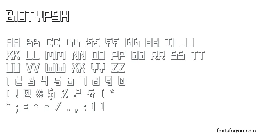 Schriftart Biotypsh – Alphabet, Zahlen, spezielle Symbole