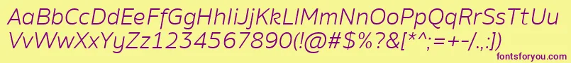 AminoLightItalic Font – Purple Fonts on Yellow Background