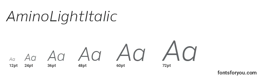Размеры шрифта AminoLightItalic