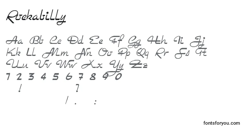 A fonte Rockabilly – alfabeto, números, caracteres especiais