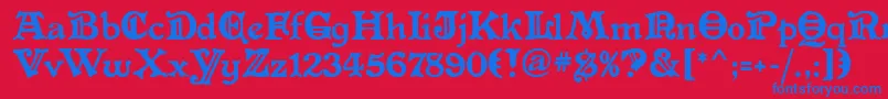 AltenglischMf-Schriftart – Blaue Schriften auf rotem Hintergrund