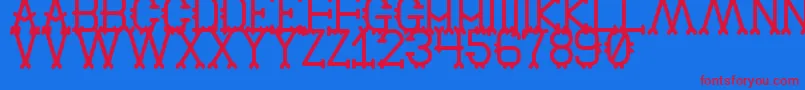 OldBrulesqueSt Font – Red Fonts on Blue Background