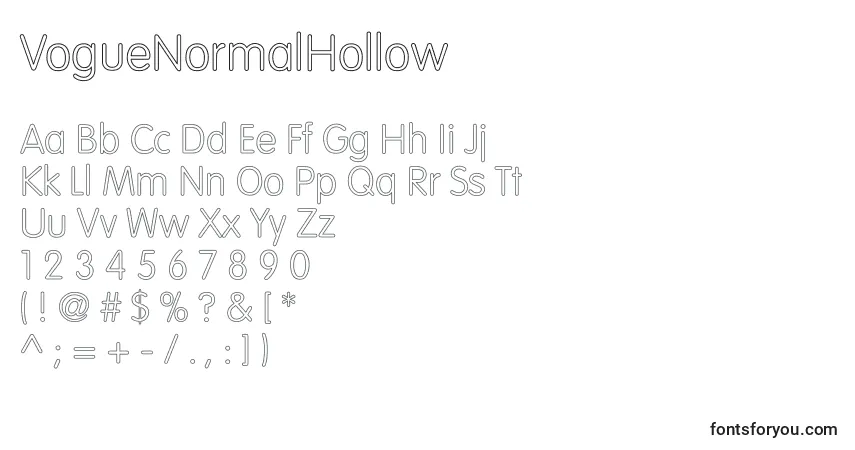 Schriftart VogueNormalHollow – Alphabet, Zahlen, spezielle Symbole
