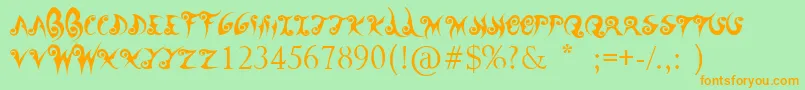 フォントWanderBall – オレンジの文字が緑の背景にあります。