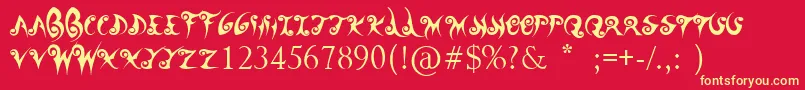 フォントWanderBall – 黄色の文字、赤い背景