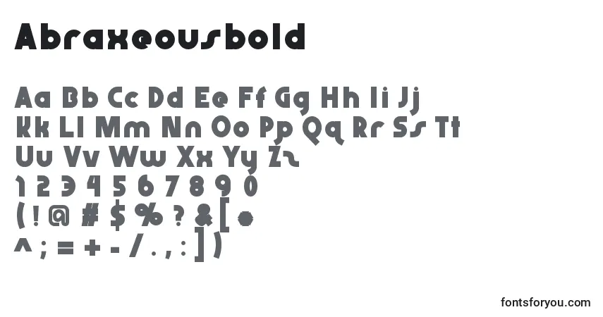 A fonte Abraxeousbold – alfabeto, números, caracteres especiais