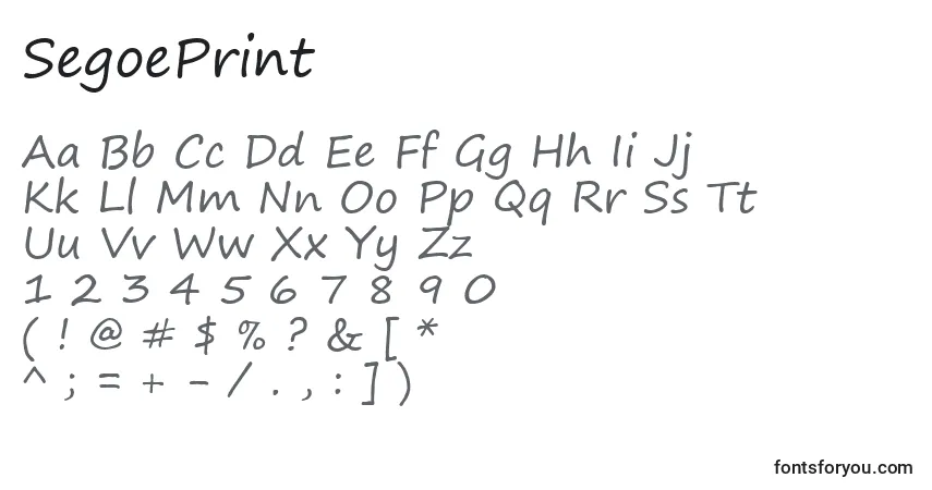 SegoePrint-fontti – aakkoset, numerot, erikoismerkit