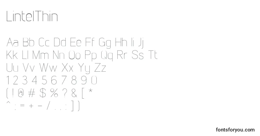 Czcionka LintelThin – alfabet, cyfry, specjalne znaki