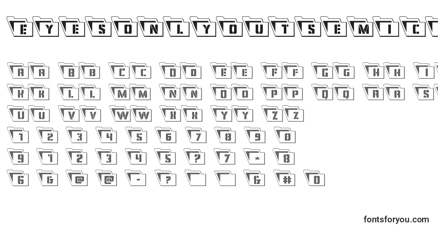 Czcionka Eyesonlyoutsemicondleft – alfabet, cyfry, specjalne znaki