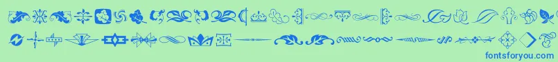 Weitere Informationen zur TypeEmbellishmentsTwoLetPlain.1.0-Schriftart TypeEmbellishmentsTwoLetPlain.1.0-Schriftart – Blaue Schriften auf grünem Hintergrund