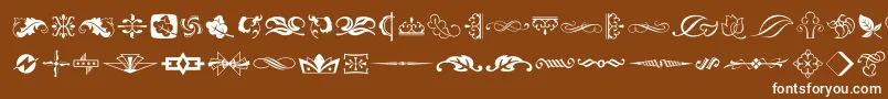Saiba mais sobre a fonte TypeEmbellishmentsTwoLetPlain.1.0 Fonte TypeEmbellishmentsTwoLetPlain.1.0 – fontes brancas em um fundo marrom