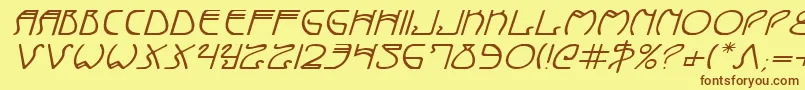 フォントCoyoteDecoExpital – 茶色の文字が黄色の背景にあります。