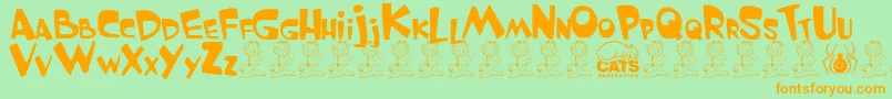 GarfieldTheCat-Schriftart – Orangefarbene Schriften auf grünem Hintergrund