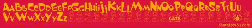 GarfieldTheCat-Schriftart – Orangefarbene Schriften auf rotem Hintergrund